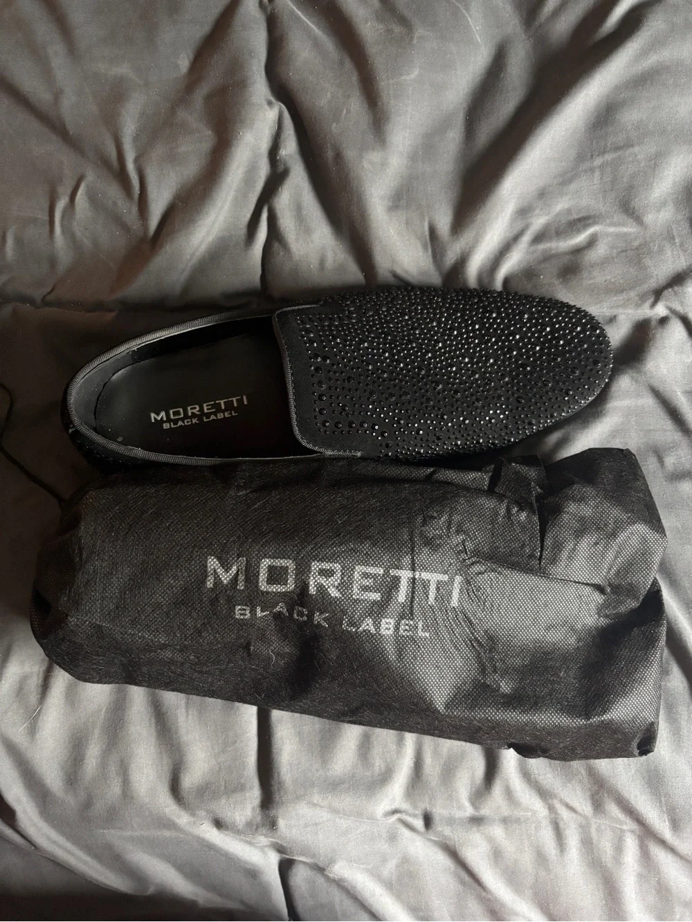 Moretti Black Crystal-Embellished Men’s Loafers